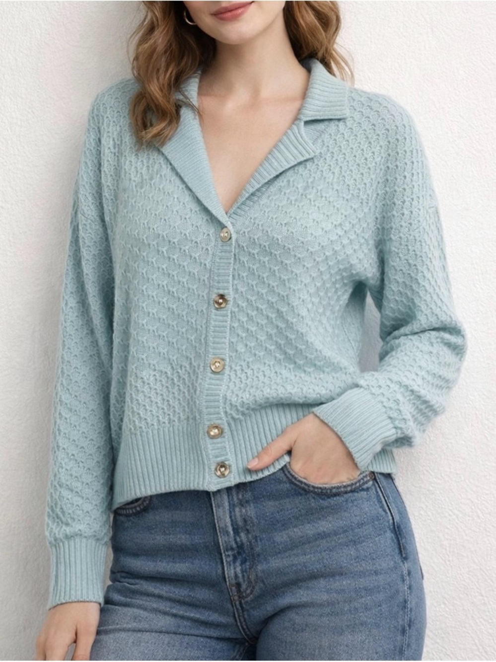 ST.John texture bubble knit buttoned long sleeve cardigan